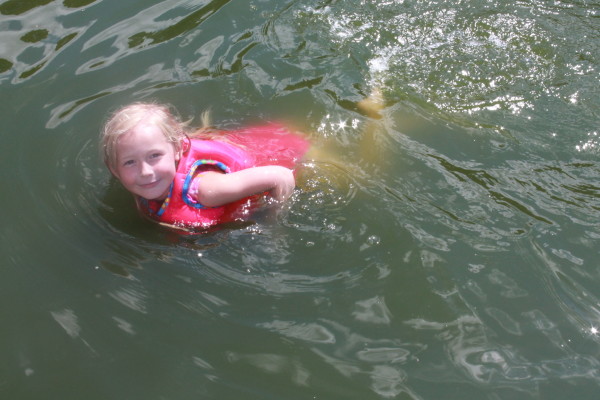 swimming at boat