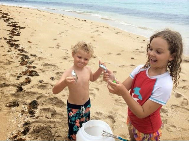 kids fishing beach