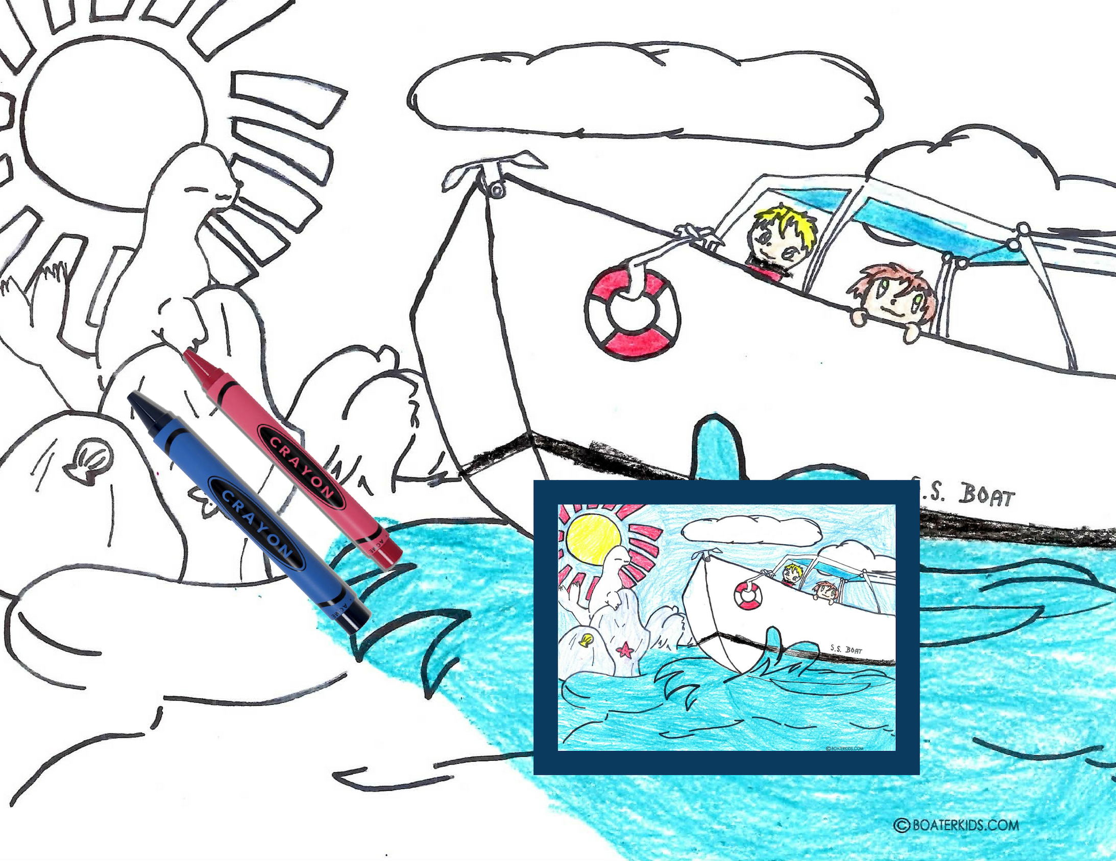 Splashing water boating coloring page for kids